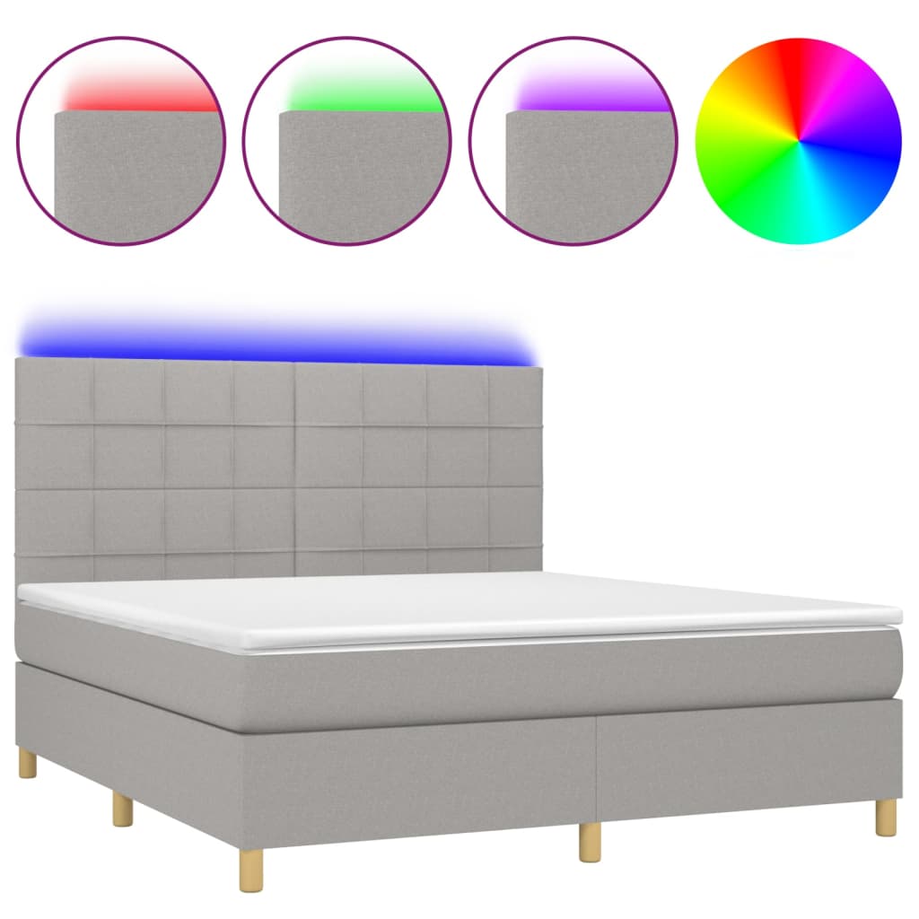 Boxspring met matras en LED stof lichtgrijs 160x200 cm is nu te koop bij PeponiXL, paradijselijk wonen!