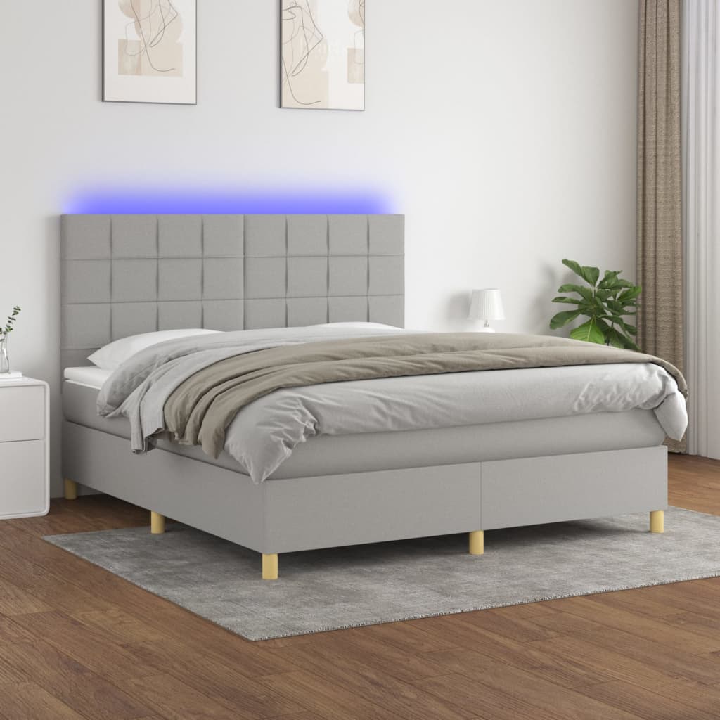 Boxspring met matras en LED stof lichtgrijs 160x200 cm is nu te koop bij PeponiXL, paradijselijk wonen!