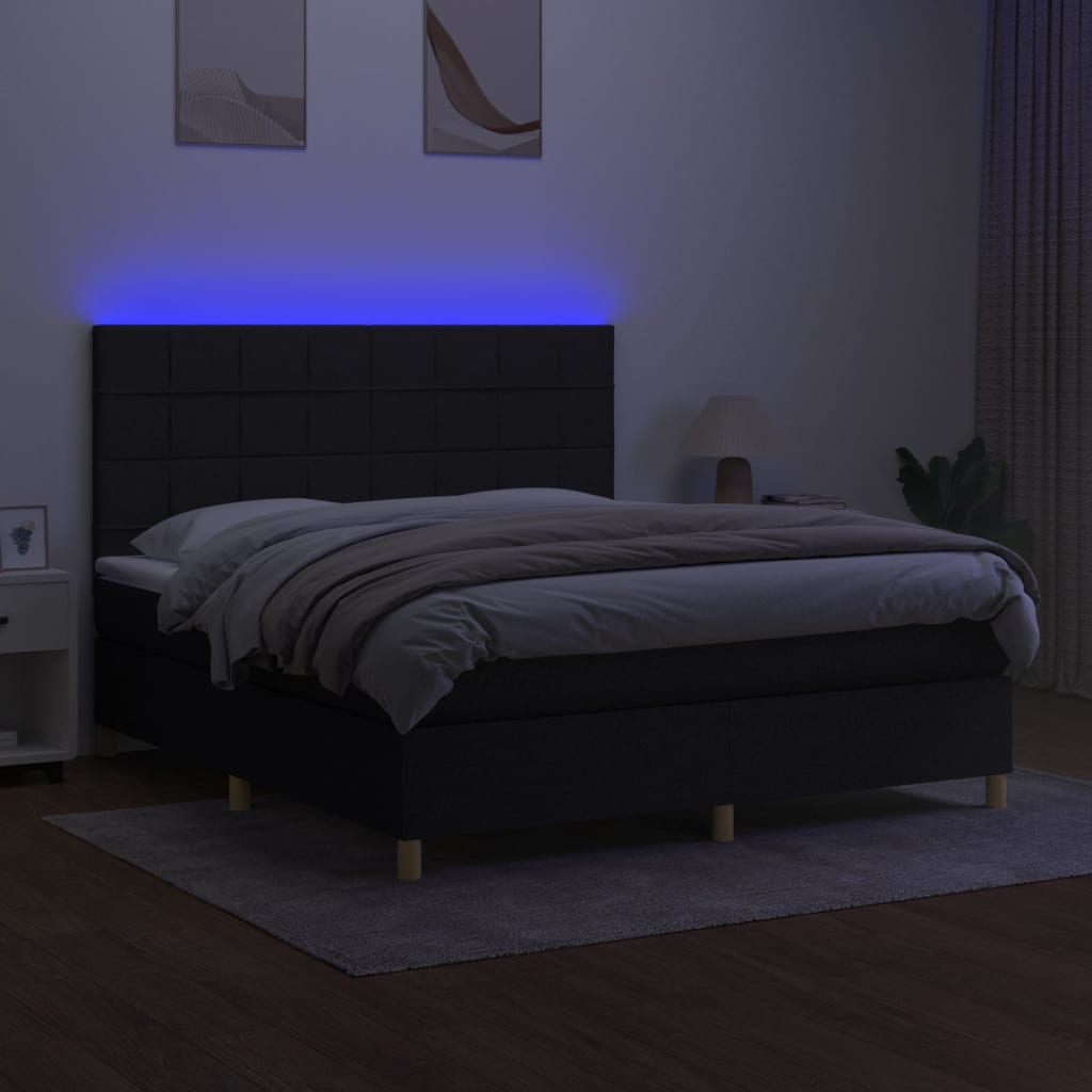 Boxspring met matras en LED stof zwart 160x200 cm is nu te koop bij PeponiXL, paradijselijk wonen!