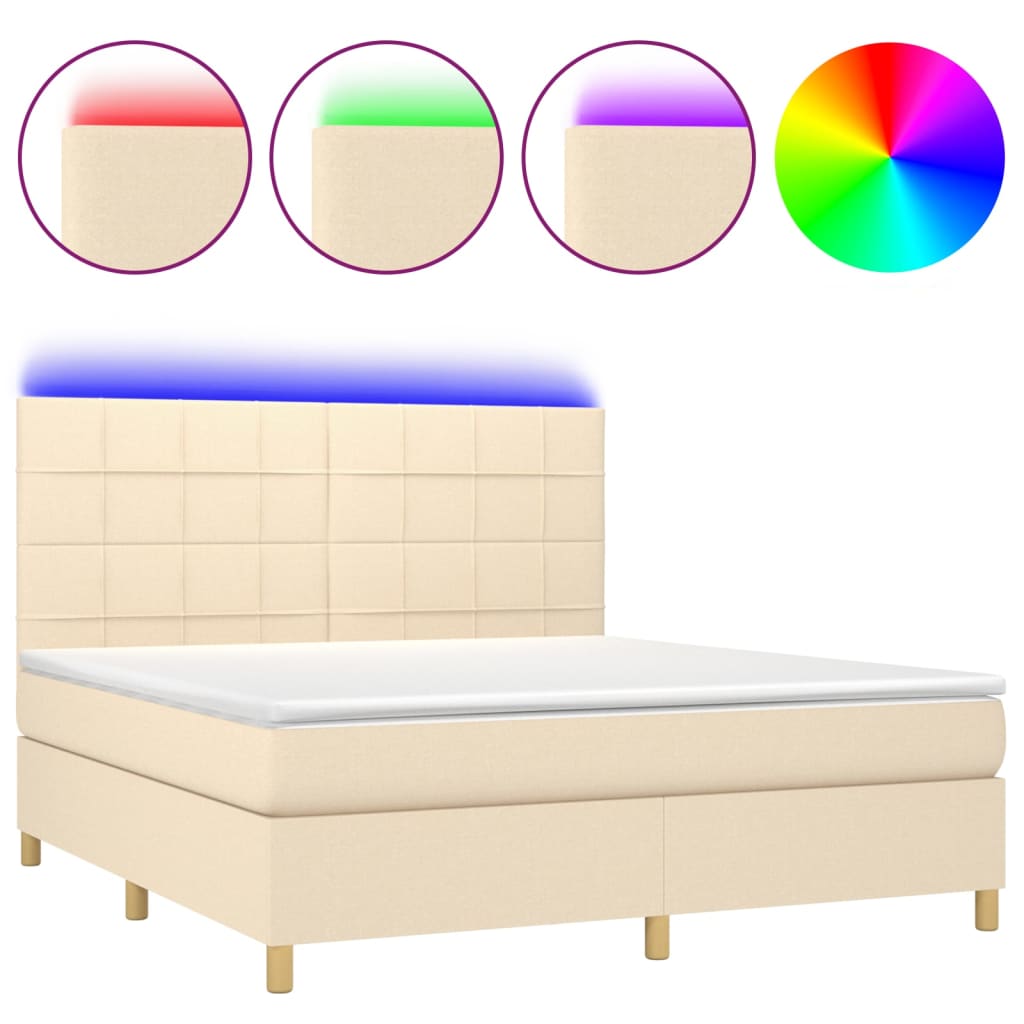Boxspring met matras en LED stof crèmekleurig 160x200 cm is nu te koop bij PeponiXL, paradijselijk wonen!