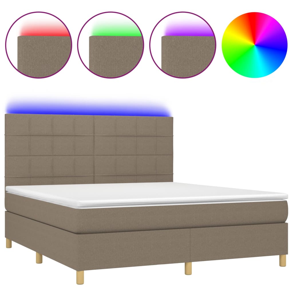 Boxspring met matras en LED stof taupe 180x200 cm is nu te koop bij PeponiXL, paradijselijk wonen!