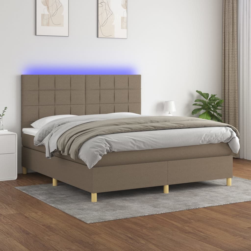 Boxspring met matras en LED stof taupe 180x200 cm is nu te koop bij PeponiXL, paradijselijk wonen!