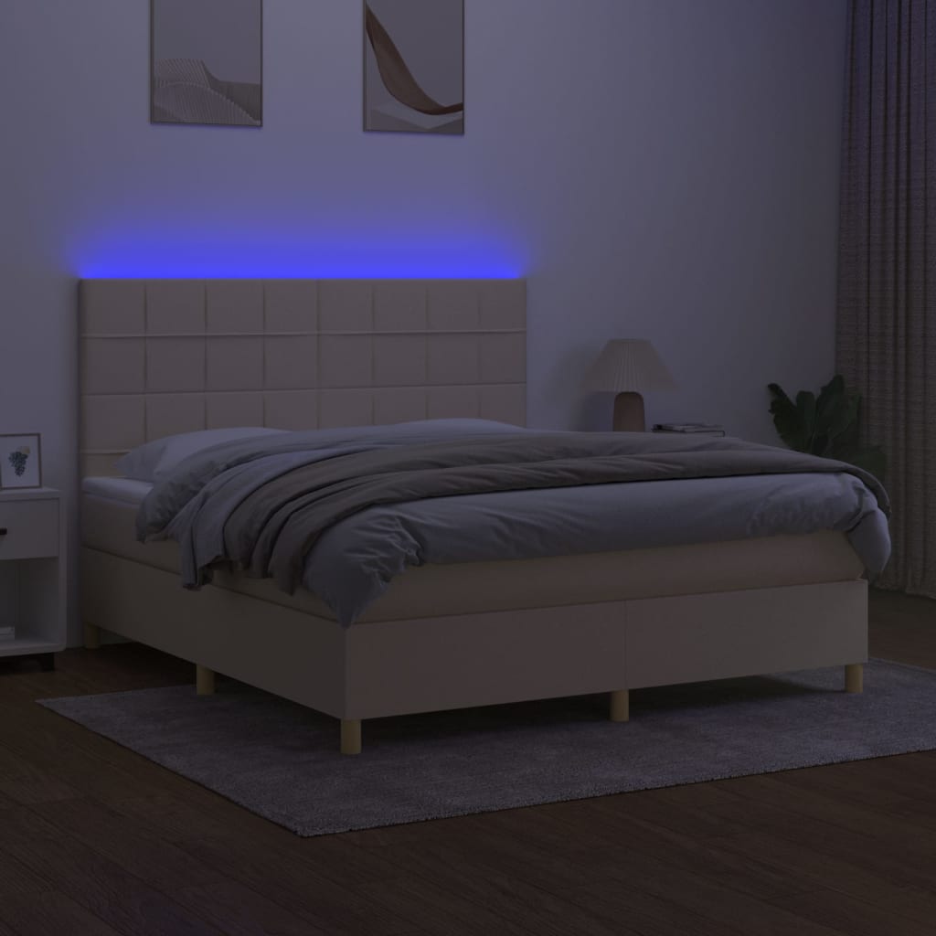 Boxspring met matras en LED stof crèmekleurig 180x200 cm is nu te koop bij PeponiXL, paradijselijk wonen!
