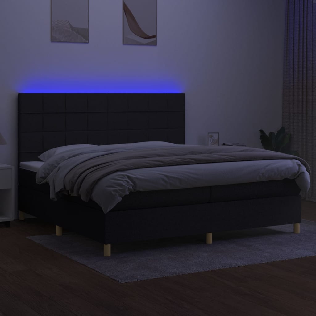 Boxspring met matras en LED stof zwart 200x200 cm is nu te koop bij PeponiXL, paradijselijk wonen!