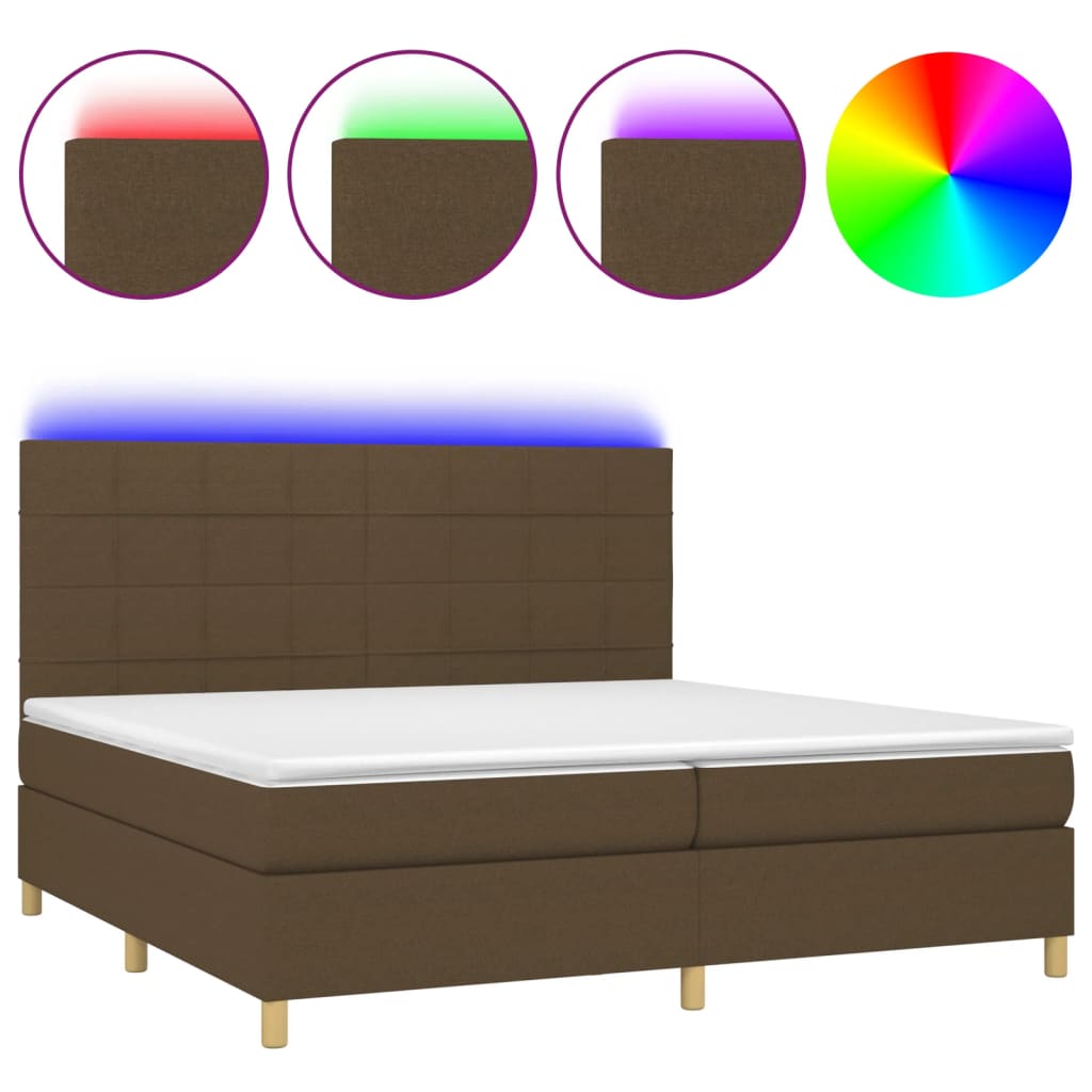 Boxspring met matras en LED stof donkerbruin 200x200 cm is nu te koop bij PeponiXL, paradijselijk wonen!