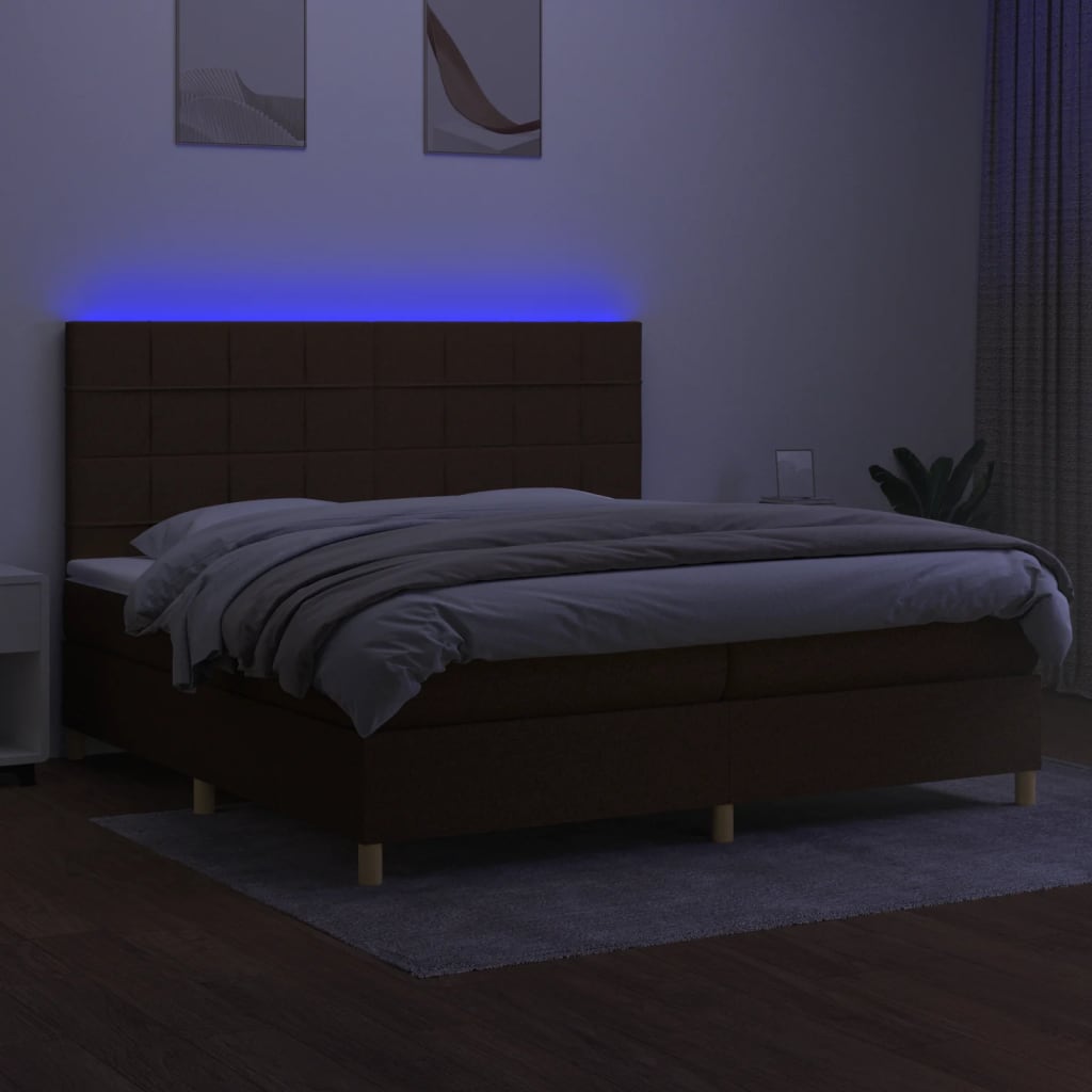 Boxspring met matras en LED stof donkerbruin 200x200 cm is nu te koop bij PeponiXL, paradijselijk wonen!