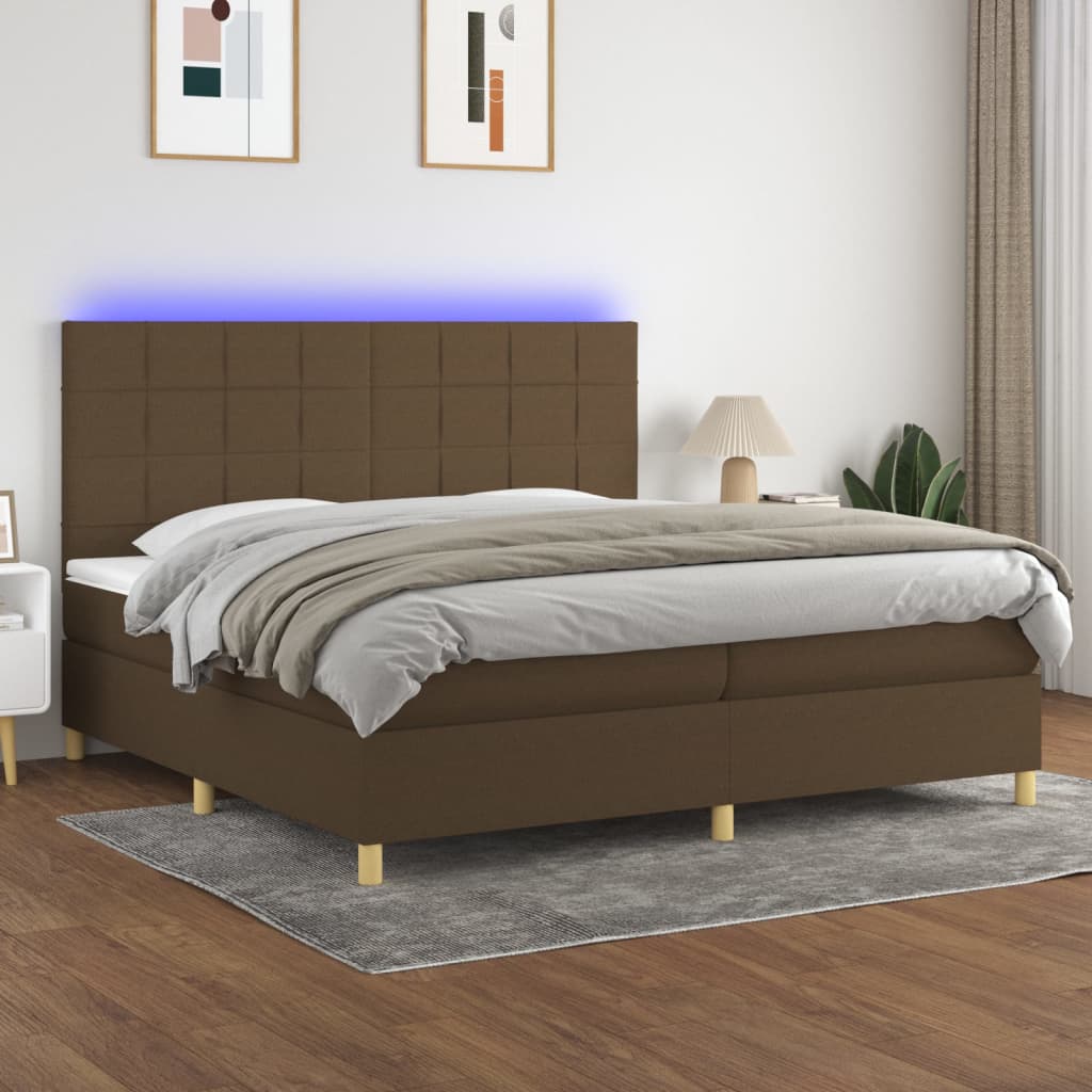 Boxspring met matras en LED stof donkerbruin 200x200 cm is nu te koop bij PeponiXL, paradijselijk wonen!