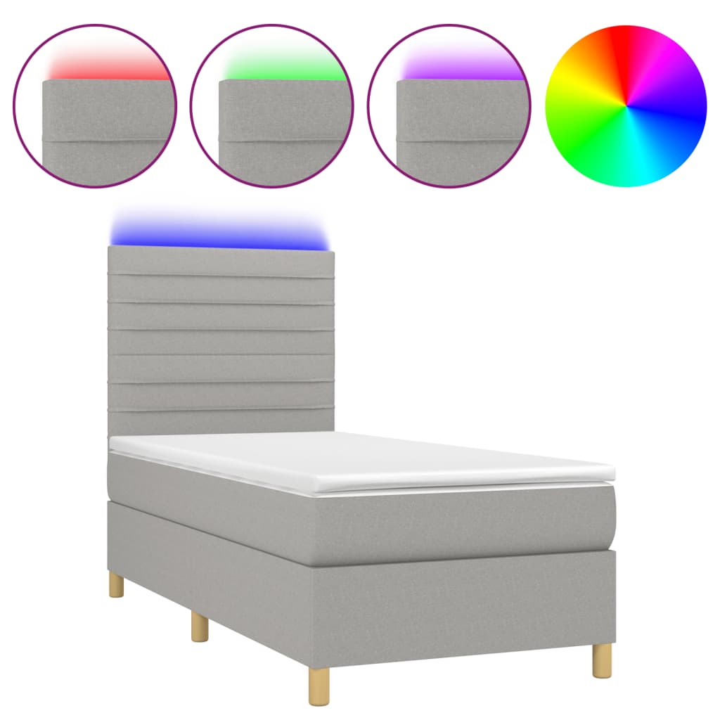 Boxspring met matras en LED stof lichtgrijs 80x200 cm is nu te koop bij PeponiXL, paradijselijk wonen!