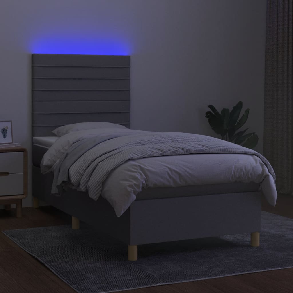 Boxspring met matras en LED stof lichtgrijs 80x200 cm is nu te koop bij PeponiXL, paradijselijk wonen!