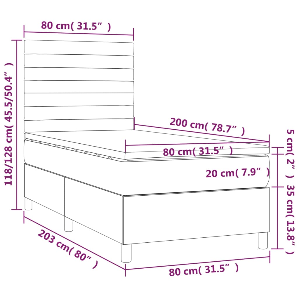 Boxspring met matras en LED stof lichtgrijs 80x200 cm is nu te koop bij PeponiXL, paradijselijk wonen!