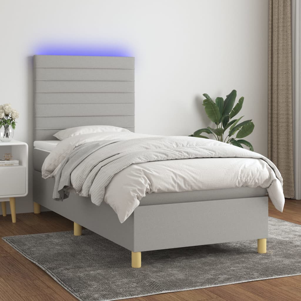Boxspring met matras en LED stof lichtgrijs 80x200 cm is nu te koop bij PeponiXL, paradijselijk wonen!