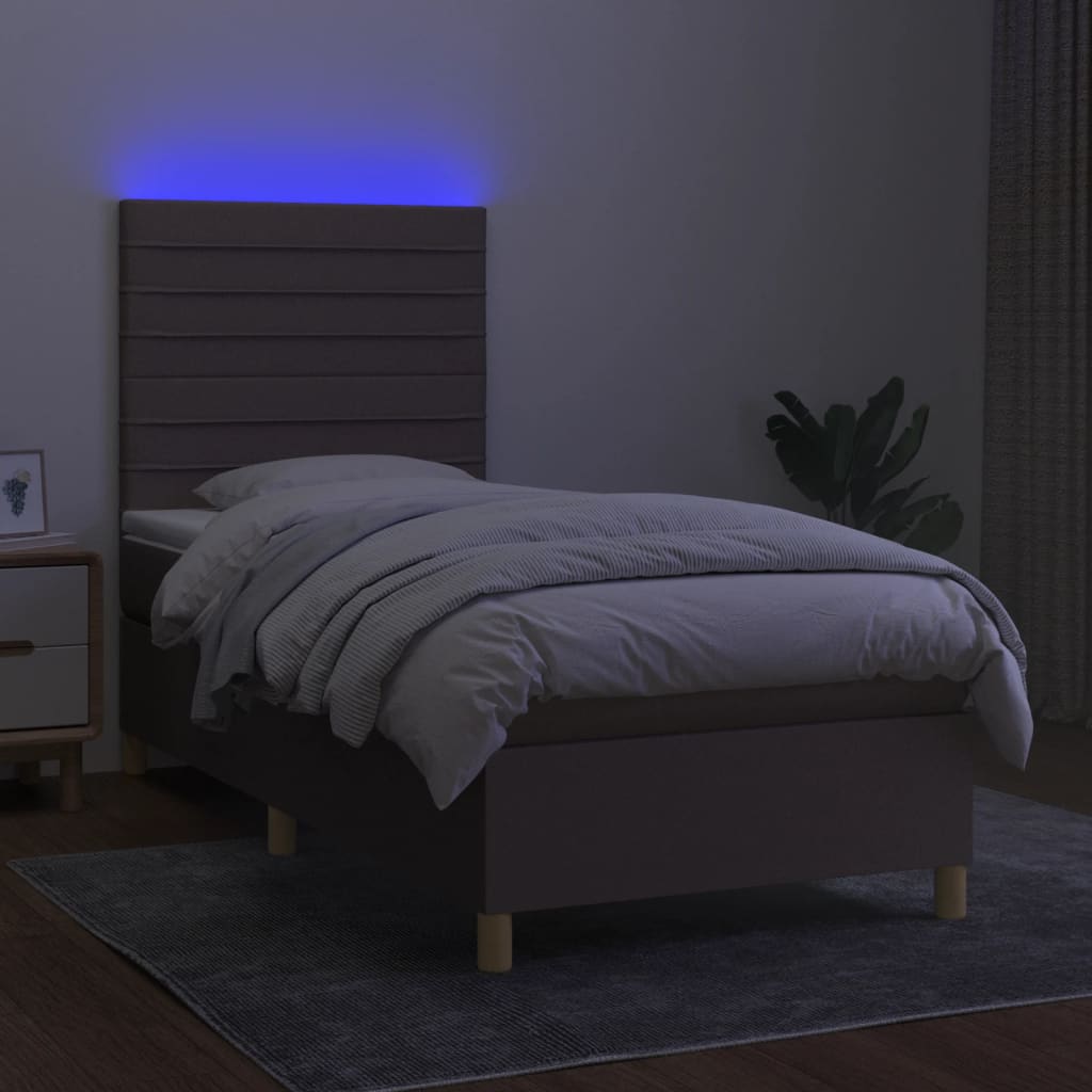 Boxspring met matras en LED stof taupe 90x190 cm is nu te koop bij PeponiXL, paradijselijk wonen!