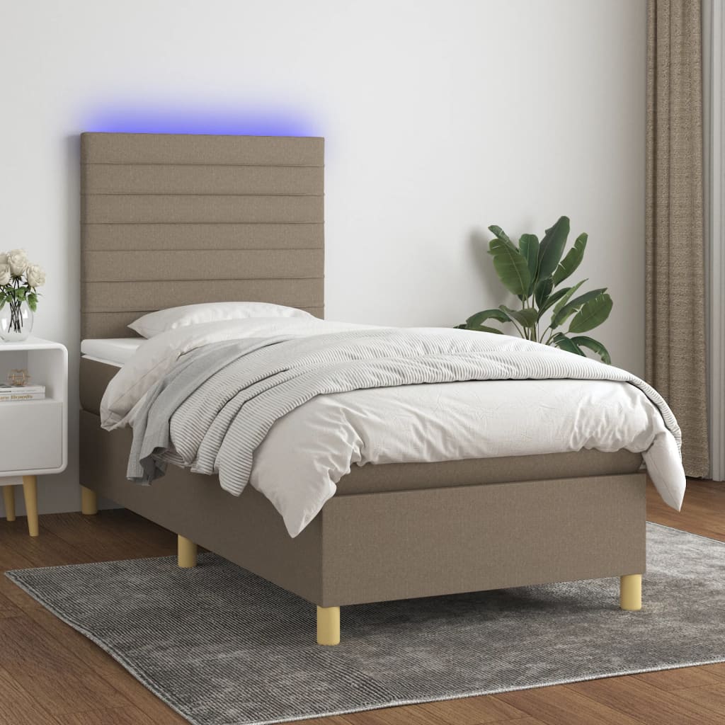 Boxspring met matras en LED stof taupe 90x190 cm is nu te koop bij PeponiXL, paradijselijk wonen!