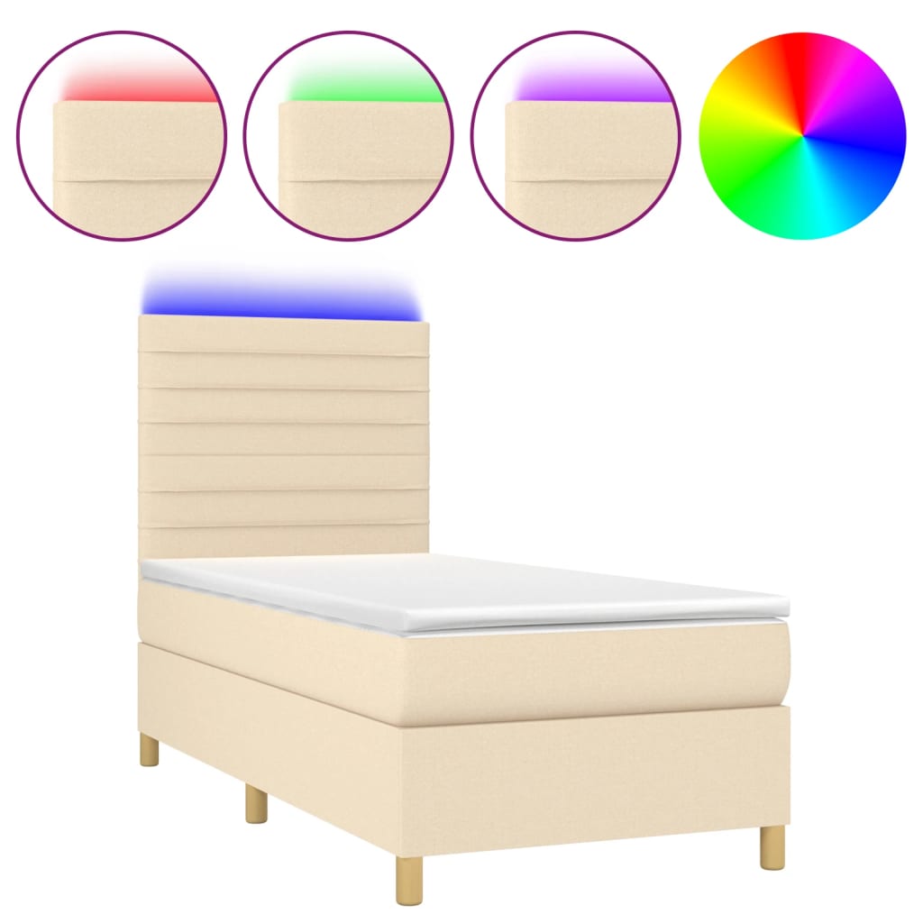 Boxspring met matras en LED stof crèmekleurig 90x190 cm is nu te koop bij PeponiXL, paradijselijk wonen!
