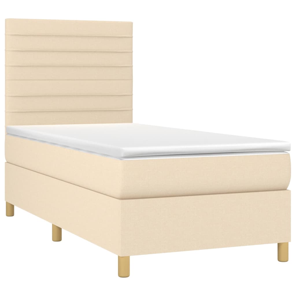 Boxspring met matras en LED stof crèmekleurig 90x190 cm is nu te koop bij PeponiXL, paradijselijk wonen!