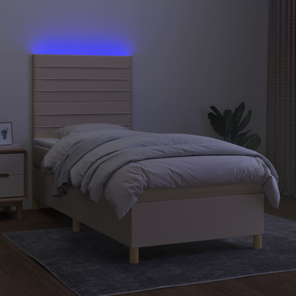 Boxspring met matras en LED stof crèmekleurig 90x190 cm is nu te koop bij PeponiXL, paradijselijk wonen!