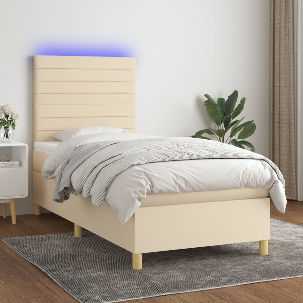 Boxspring met matras en LED stof crèmekleurig 90x190 cm is nu te koop bij PeponiXL, paradijselijk wonen!