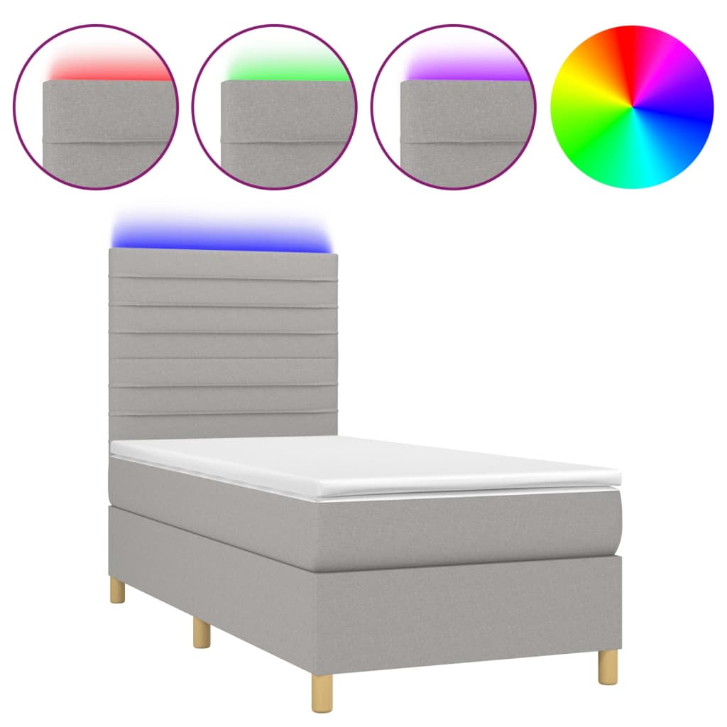 Boxspring met matras en LED stof lichtgrijs 90x200 cm is nu te koop bij PeponiXL, paradijselijk wonen!
