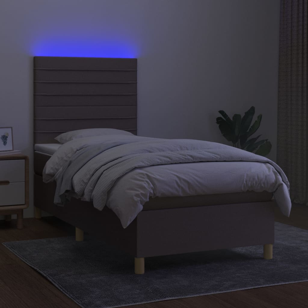 Boxspring met matras en LED stof taupe 80x200 cm is nu te koop bij PeponiXL, paradijselijk wonen!