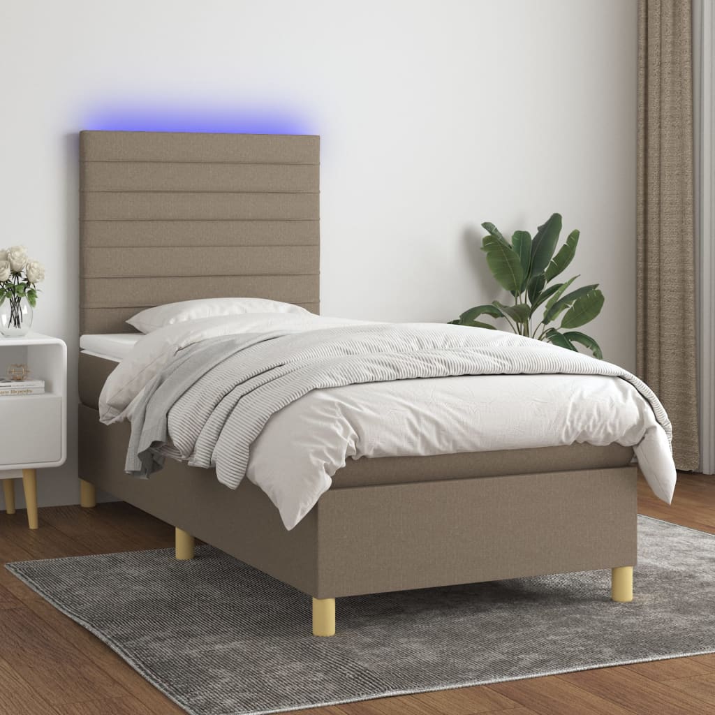 Boxspring met matras en LED stof taupe 80x200 cm is nu te koop bij PeponiXL, paradijselijk wonen!