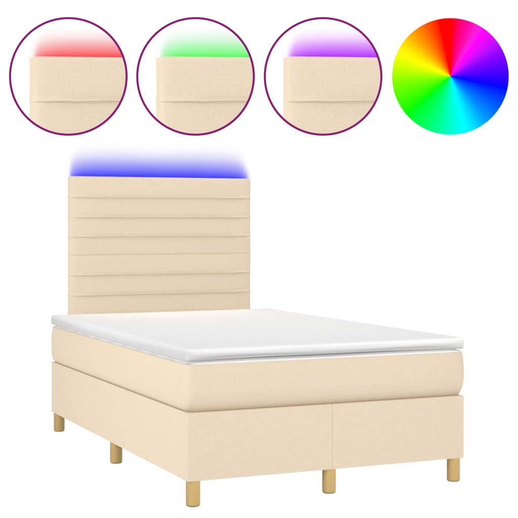 Boxspring met matras en LED stof crèmekleurig 120x200 cm is nu te koop bij PeponiXL, paradijselijk wonen!