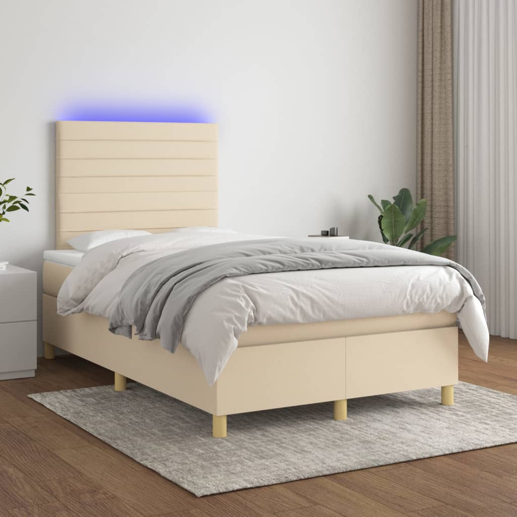 Boxspring met matras en LED stof crèmekleurig 120x200 cm is nu te koop bij PeponiXL, paradijselijk wonen!