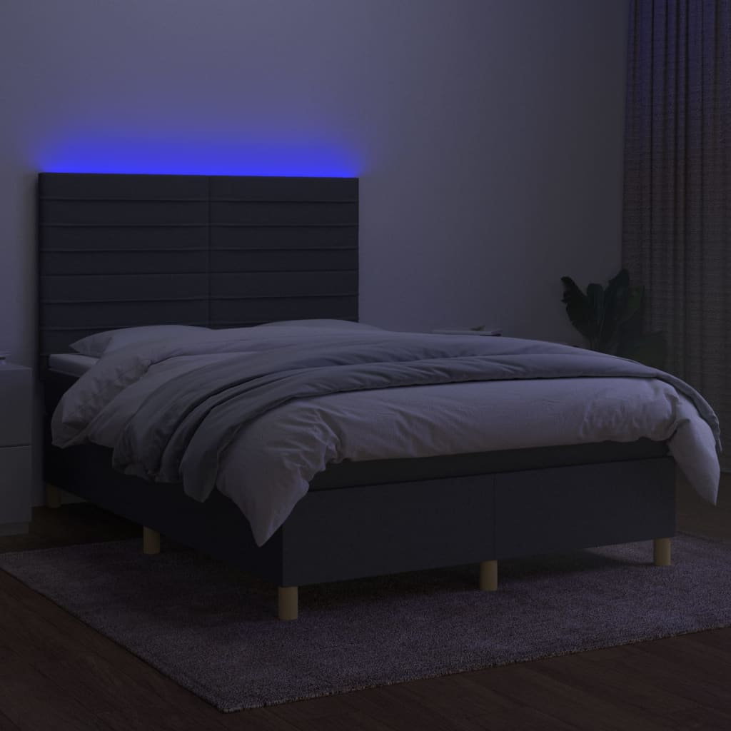 Boxspring met matras en LED stof donkergrijs 140x190 cm is nu te koop bij PeponiXL, paradijselijk wonen!