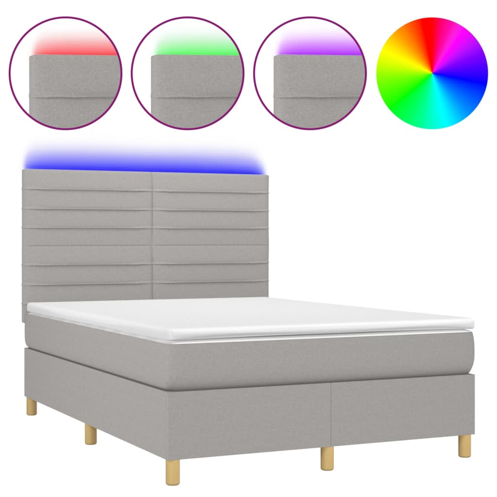 Boxspring met matras en LED stof lichtgrijs 140x200 cm is nu te koop bij PeponiXL, paradijselijk wonen!