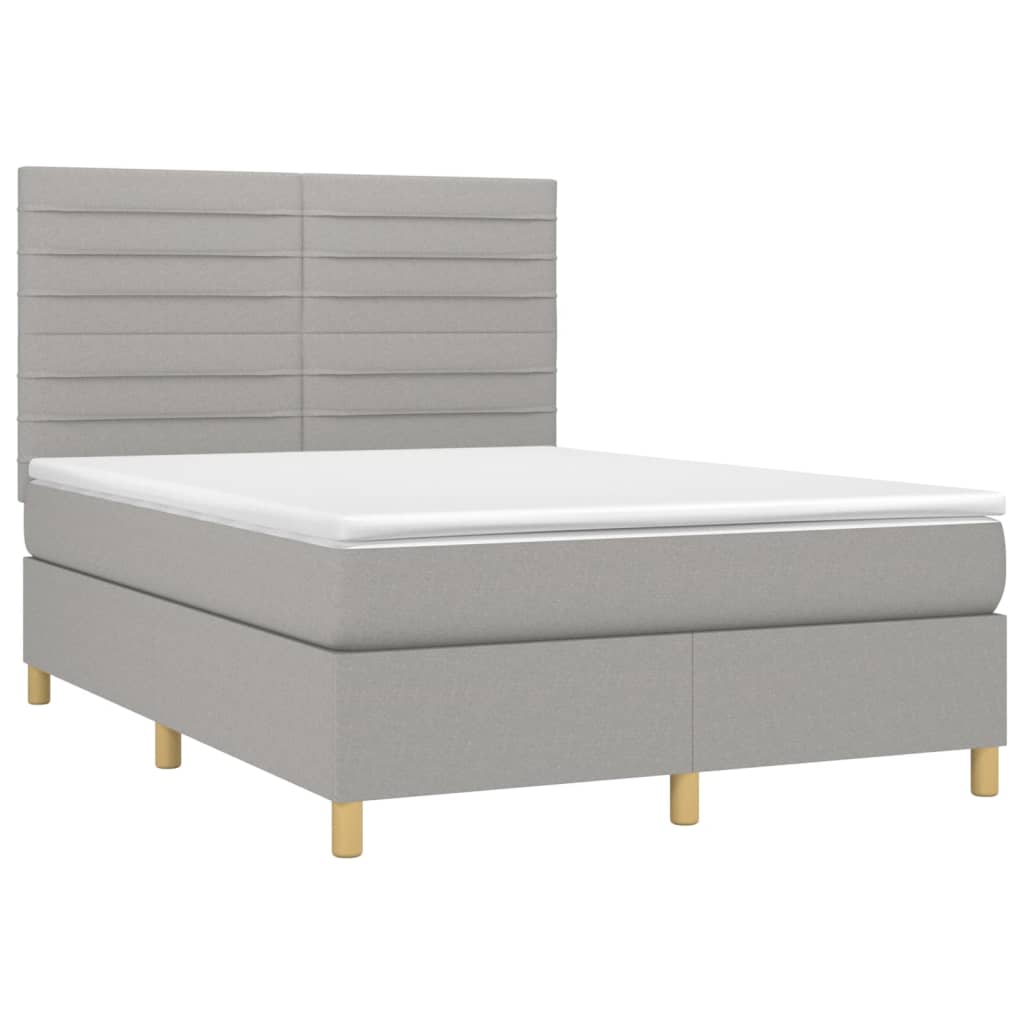 Boxspring met matras en LED stof lichtgrijs 140x200 cm is nu te koop bij PeponiXL, paradijselijk wonen!