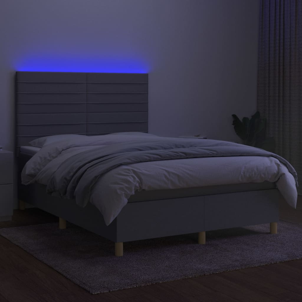 Boxspring met matras en LED stof lichtgrijs 140x200 cm is nu te koop bij PeponiXL, paradijselijk wonen!