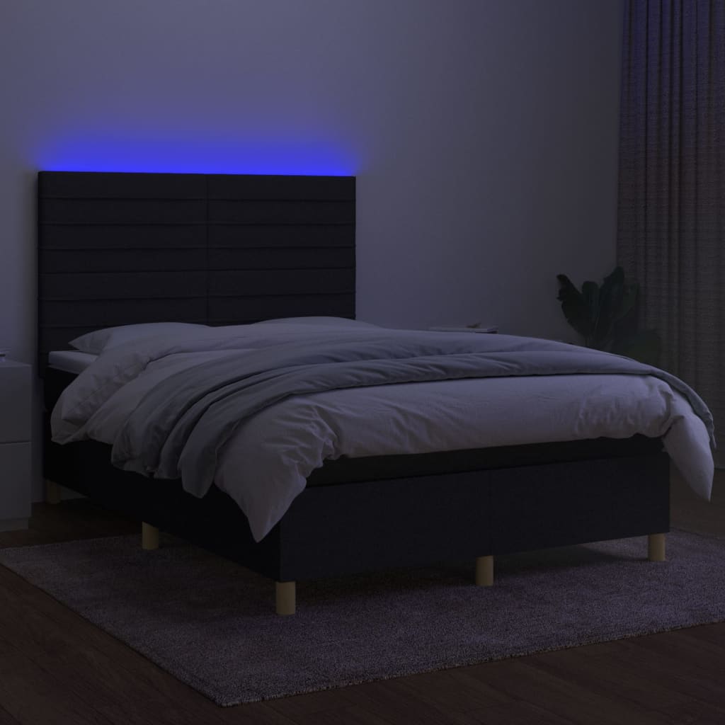 Boxspring met matras en LED stof zwart 140x200 cm is nu te koop bij PeponiXL, paradijselijk wonen!