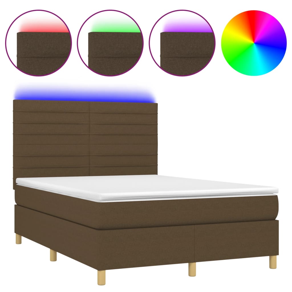Boxspring met matras en LED stof donkerbruin 140x200 cm is nu te koop bij PeponiXL, paradijselijk wonen!