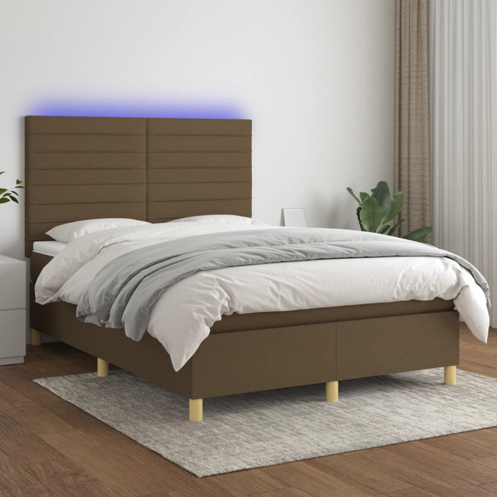 Boxspring met matras en LED stof donkerbruin 140x200 cm is nu te koop bij PeponiXL, paradijselijk wonen!