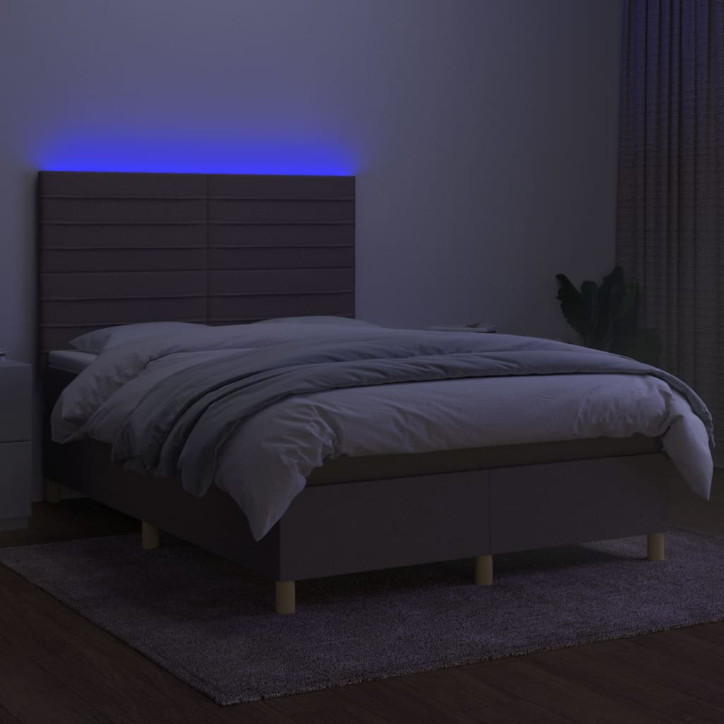 Boxspring met matras en LED stof taupe 140x200 cm is nu te koop bij PeponiXL, paradijselijk wonen!