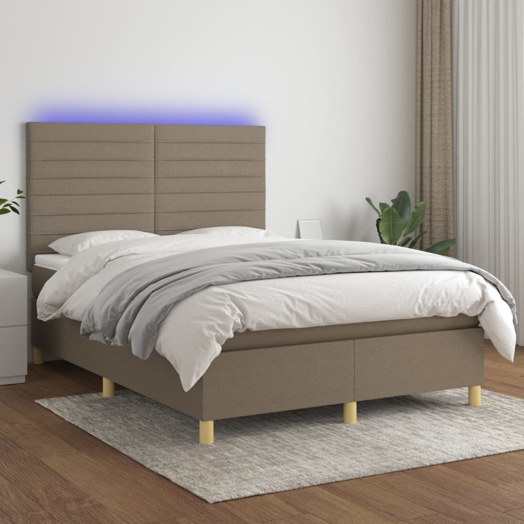 Boxspring met matras en LED stof taupe 140x200 cm is nu te koop bij PeponiXL, paradijselijk wonen!