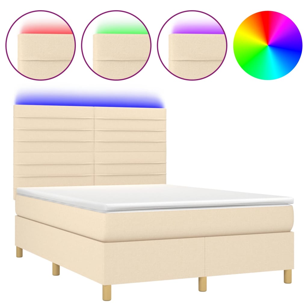 Boxspring met matras en LED stof crèmekleurig 140x200 cm is nu te koop bij PeponiXL, paradijselijk wonen!