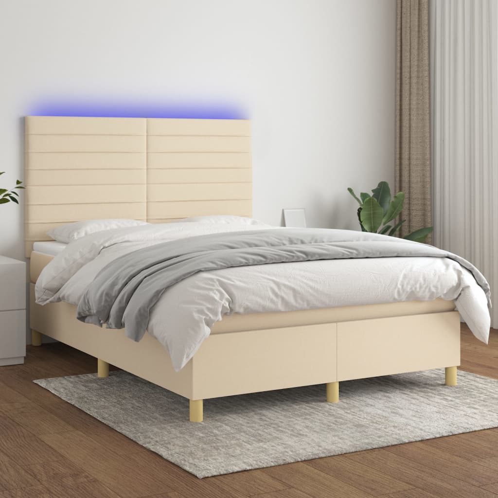 Boxspring met matras en LED stof crèmekleurig 140x200 cm is nu te koop bij PeponiXL, paradijselijk wonen!