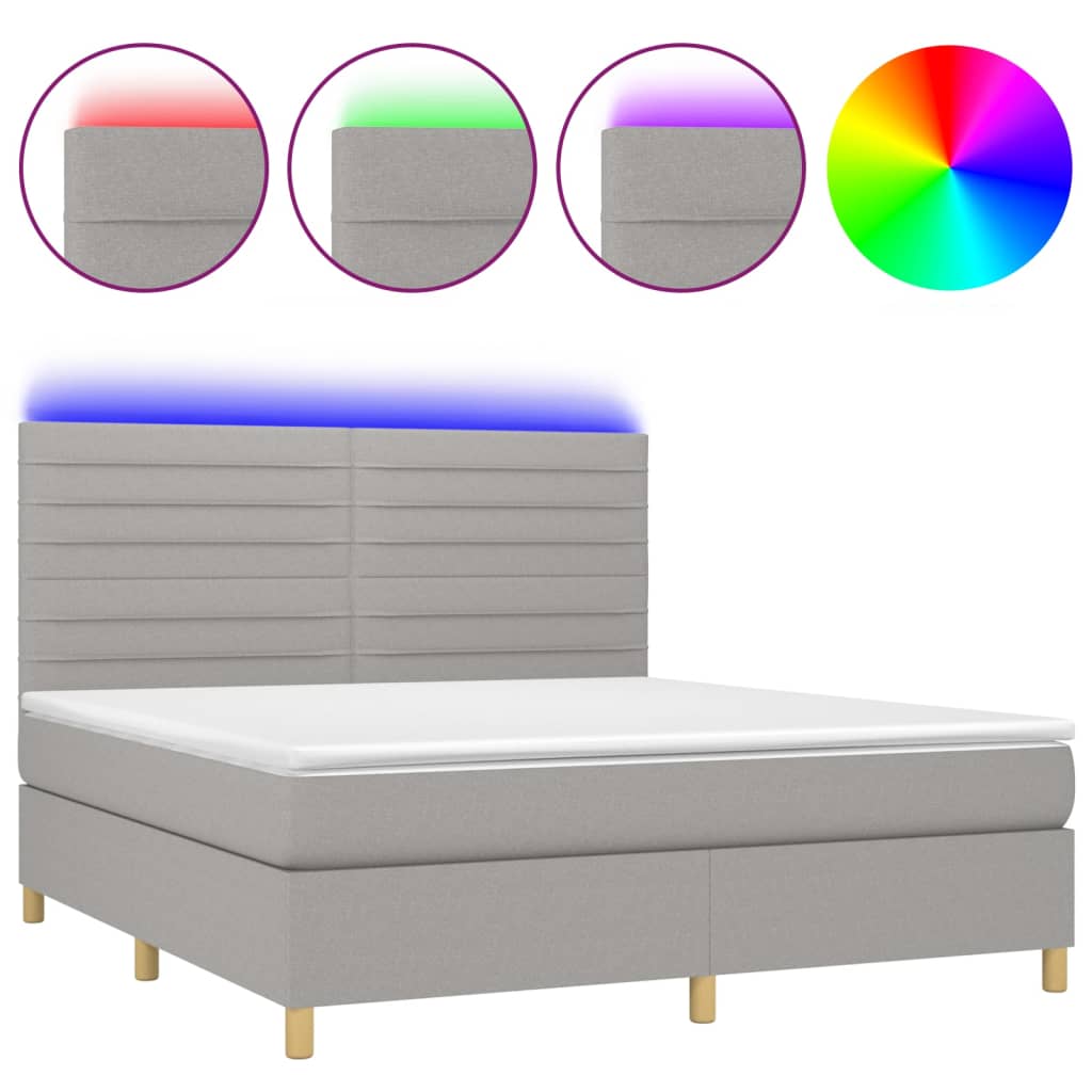Boxspring met matras en LED stof lichtgrijs 160x200 cm is nu te koop bij PeponiXL, paradijselijk wonen!
