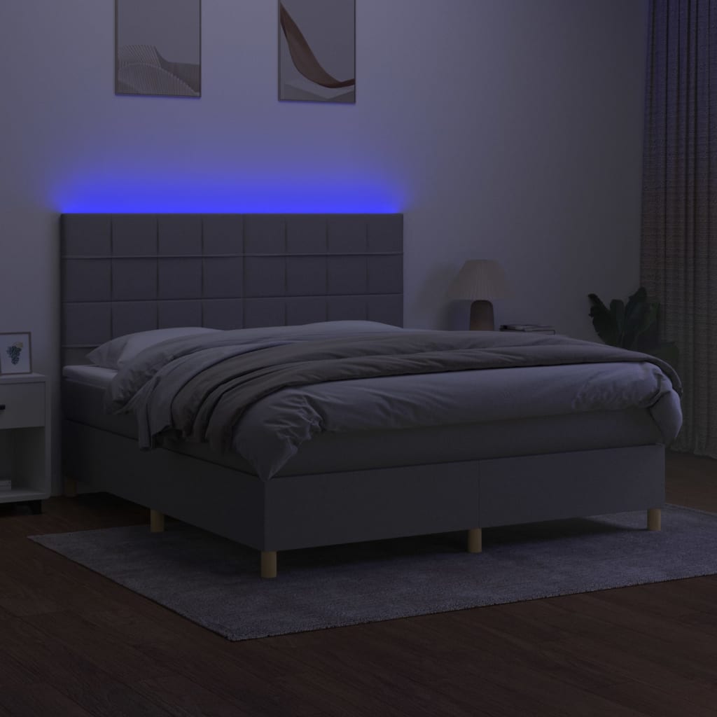 Boxspring met matras en LED stof lichtgrijs 160x200 cm is nu te koop bij PeponiXL, paradijselijk wonen!