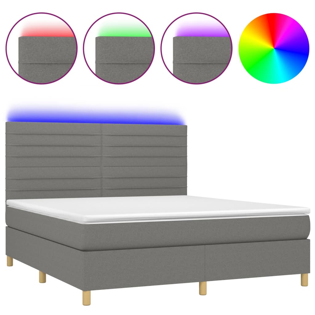 Boxspring met matras en LED stof donkergrijs 160x200 cm is nu te koop bij PeponiXL, paradijselijk wonen!