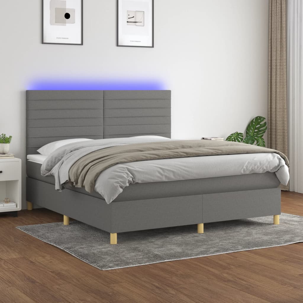 Boxspring met matras en LED stof donkergrijs 160x200 cm is nu te koop bij PeponiXL, paradijselijk wonen!