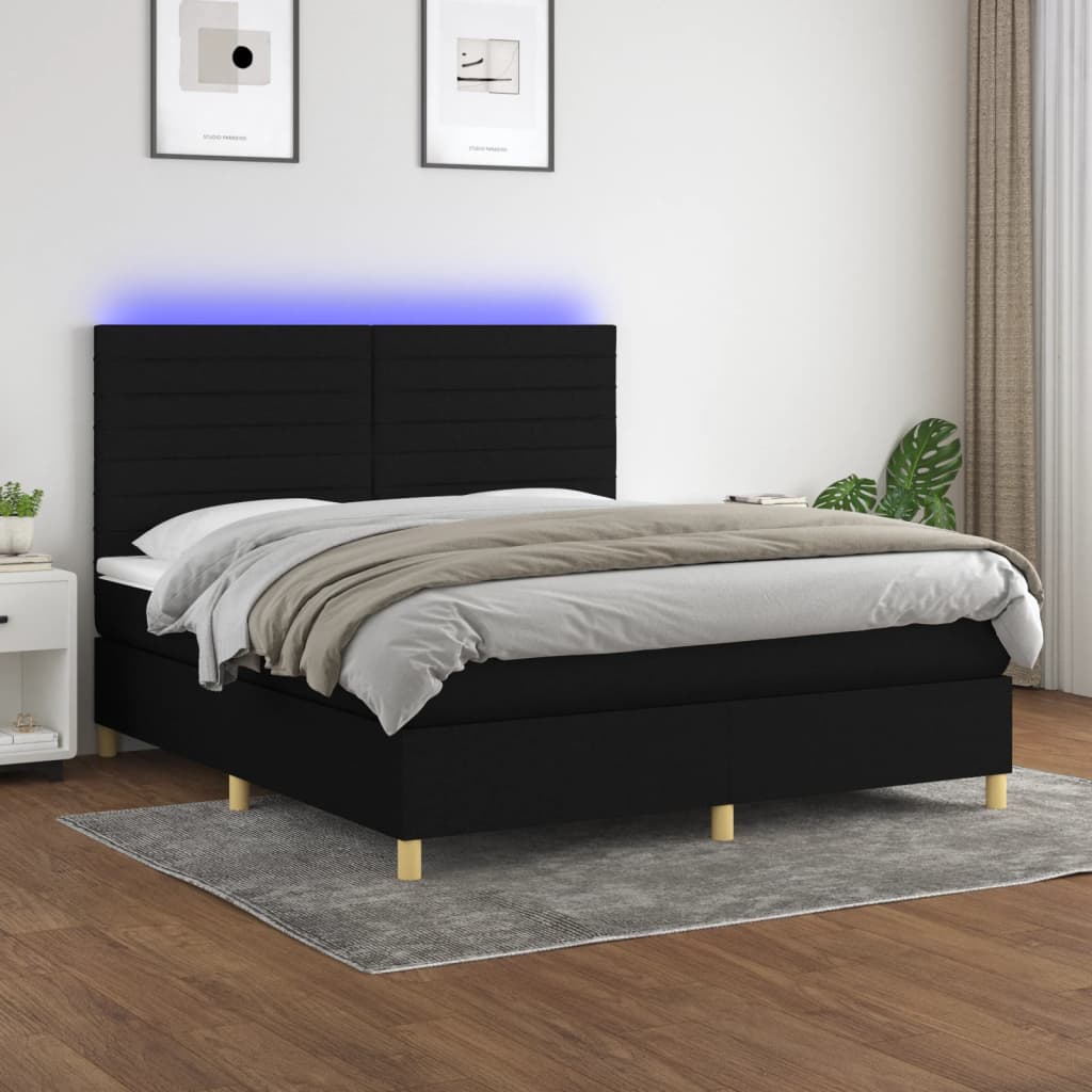 Boxspring met matras en LED stof zwart 160x200 cm is nu te koop bij PeponiXL, paradijselijk wonen!