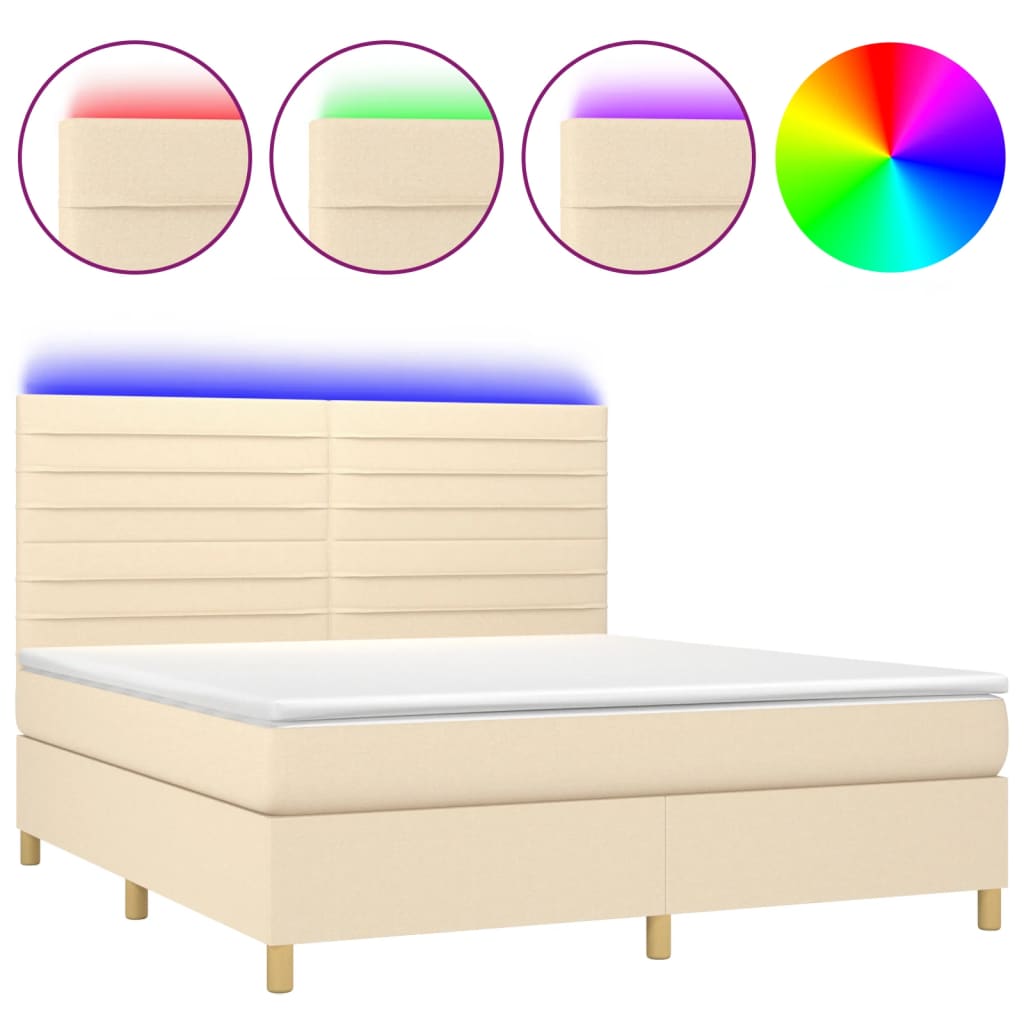Boxspring met matras en LED stof crèmekleurig 160x200 cm is nu te koop bij PeponiXL, paradijselijk wonen!