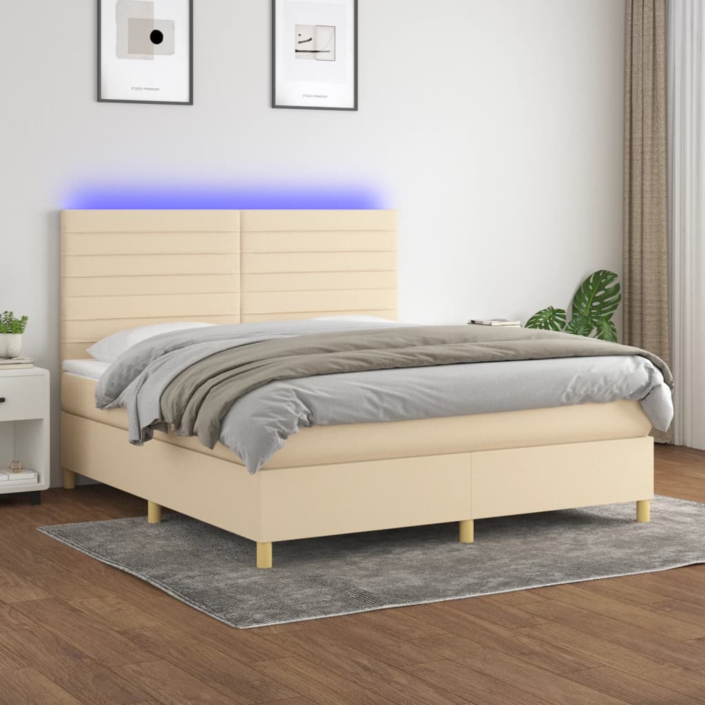 Boxspring met matras en LED stof crèmekleurig 160x200 cm is nu te koop bij PeponiXL, paradijselijk wonen!