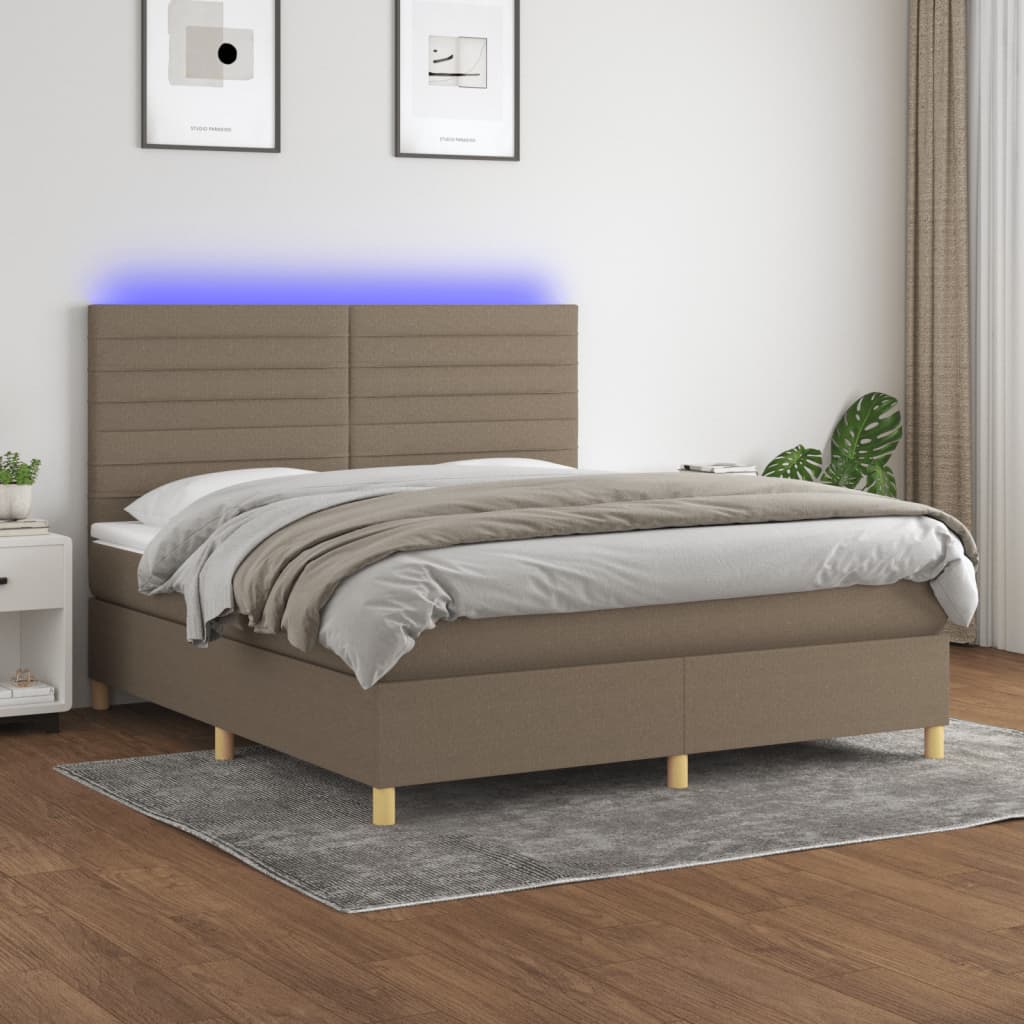 Boxspring met matras en LED stof taupe 180x200 cm is nu te koop bij PeponiXL, paradijselijk wonen!
