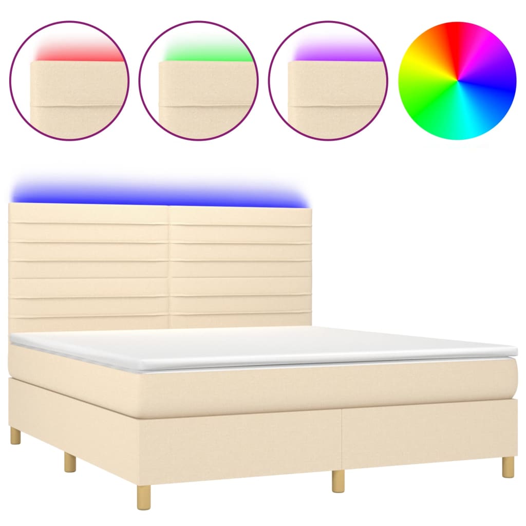 Boxspring met matras en LED stof crèmekleurig 180x200 cm is nu te koop bij PeponiXL, paradijselijk wonen!