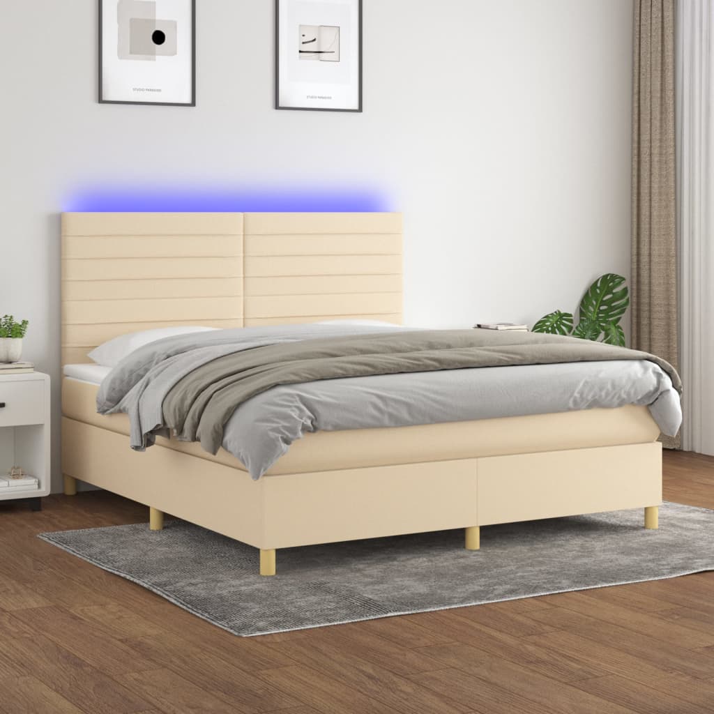Boxspring met matras en LED stof crèmekleurig 180x200 cm is nu te koop bij PeponiXL, paradijselijk wonen!