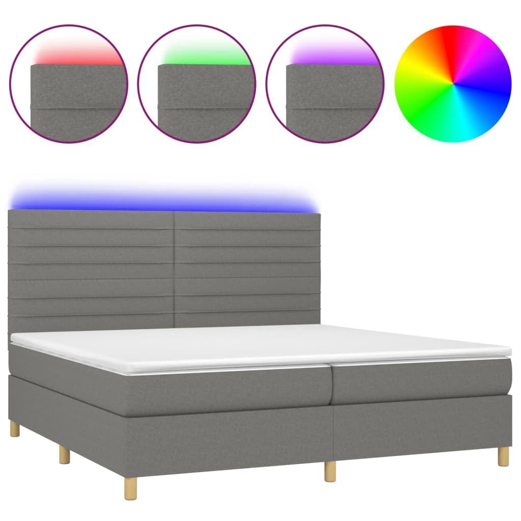 Boxspring met matras en LED stof donkergrijs 200x200 cm is nu te koop bij PeponiXL, paradijselijk wonen!