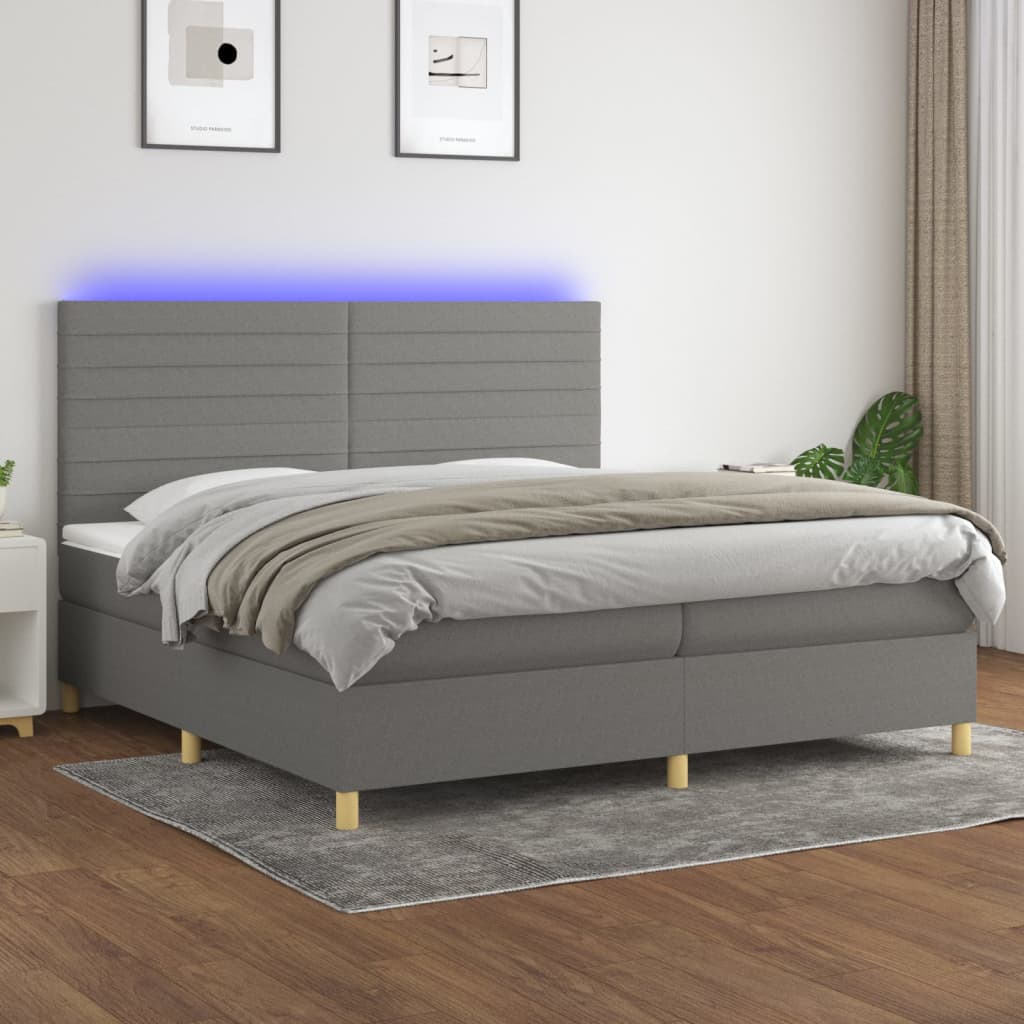 Boxspring met matras en LED stof donkergrijs 200x200 cm is nu te koop bij PeponiXL, paradijselijk wonen!