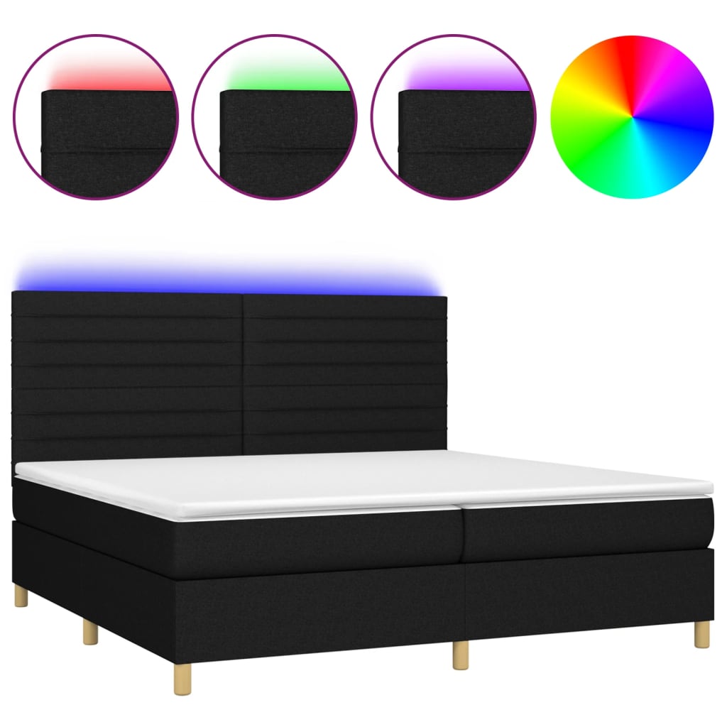 Boxspring met matras en LED stof zwart 200x200 cm is nu te koop bij PeponiXL, paradijselijk wonen!